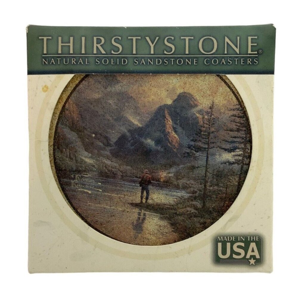 Thirstystone Natural Sandstone Coasters Set Of 4 With Scenic Mountain Design